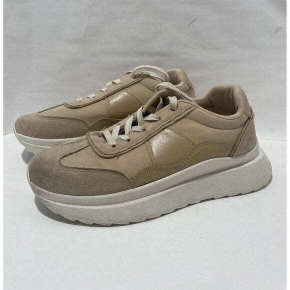 Steven Madden WOMENS walking ANGIE Platform Y2K SNEAKERS SIZE 9.5 BEIGE LACE UP - Picture 1 of 6
